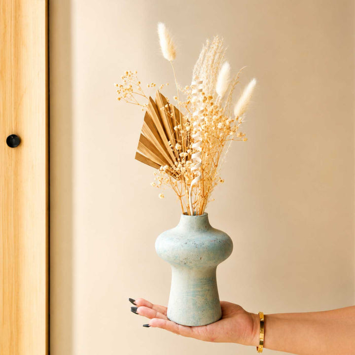 Azure Heritage Porcelain Vase With Dried Flower Bunch