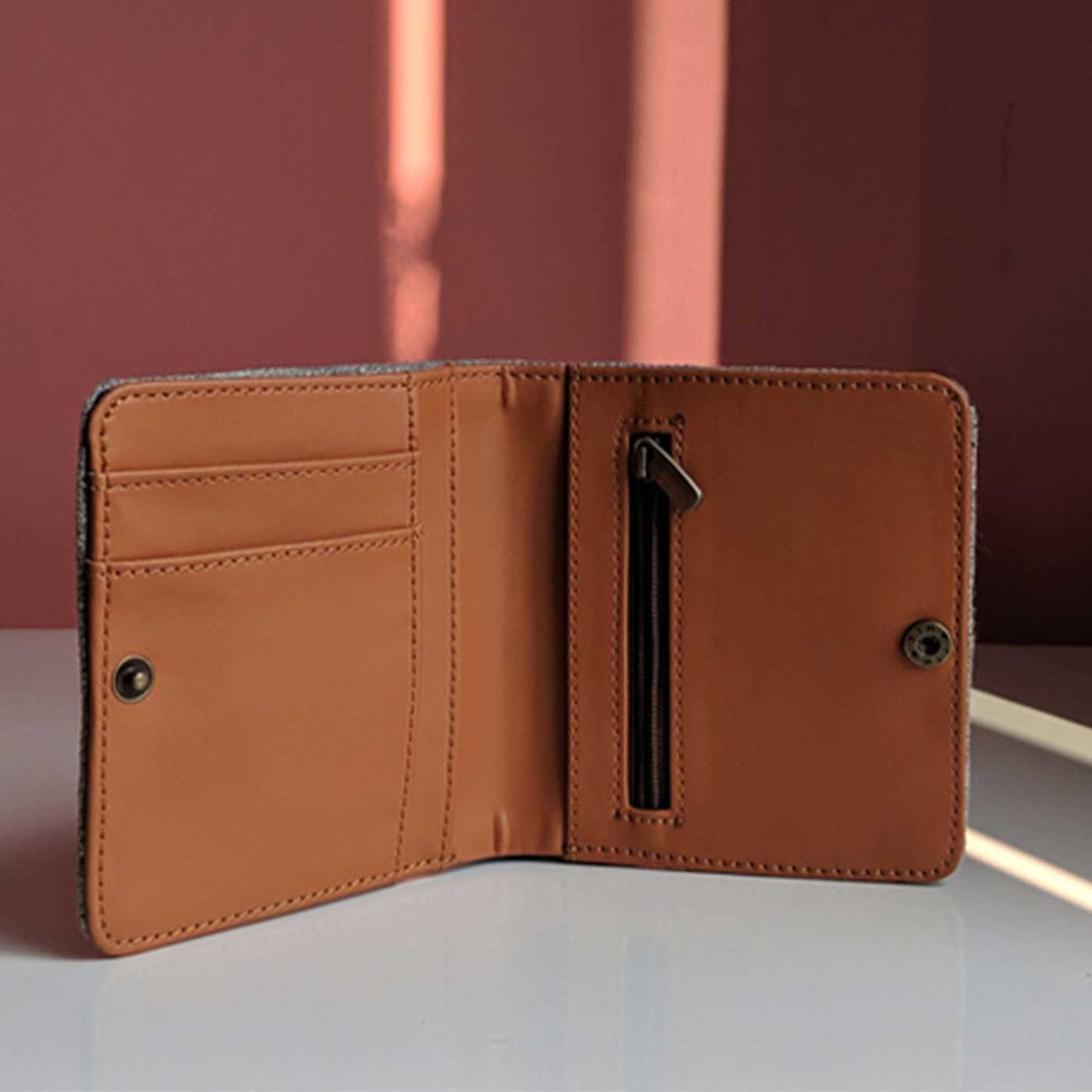Handmade Embroidered Geometric Grey Canvas Wallet