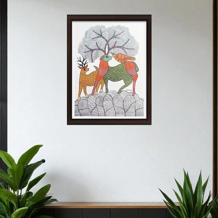 11 x 16 Inch | Wildlife & Nature | Original Hand Painted Tribal Gond Art Painting | Acrylic Paint On Paper