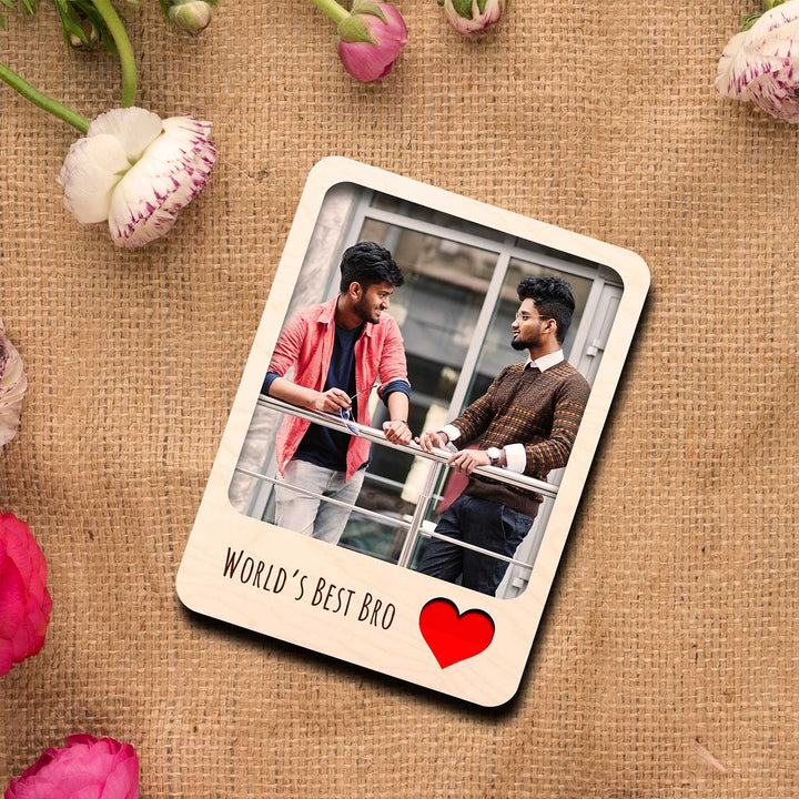 Photo Personalized Printed "World's Best Bro" Wooden Fridge Magnet