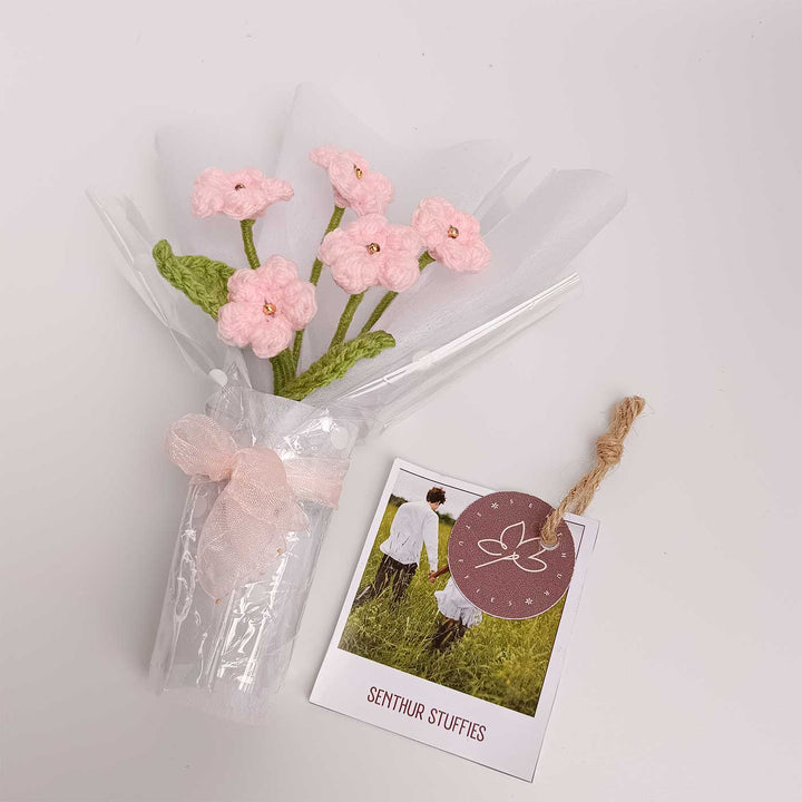 Handmade Crochet Light Pink Blossom Mini Flower Bouquet | Includes Photo & Greeting Card