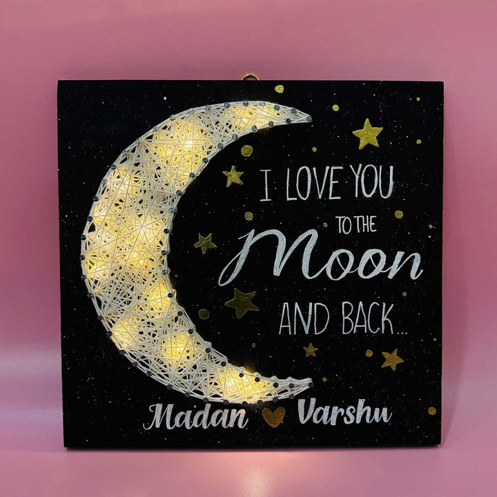 Customized Handmade String Art Moon Theme Wooden Decorative Plaque With Light