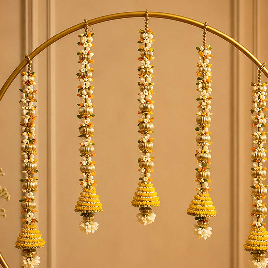 Yellow Cone Tassel Golden Circular Backdrop Decor Kit With Bells