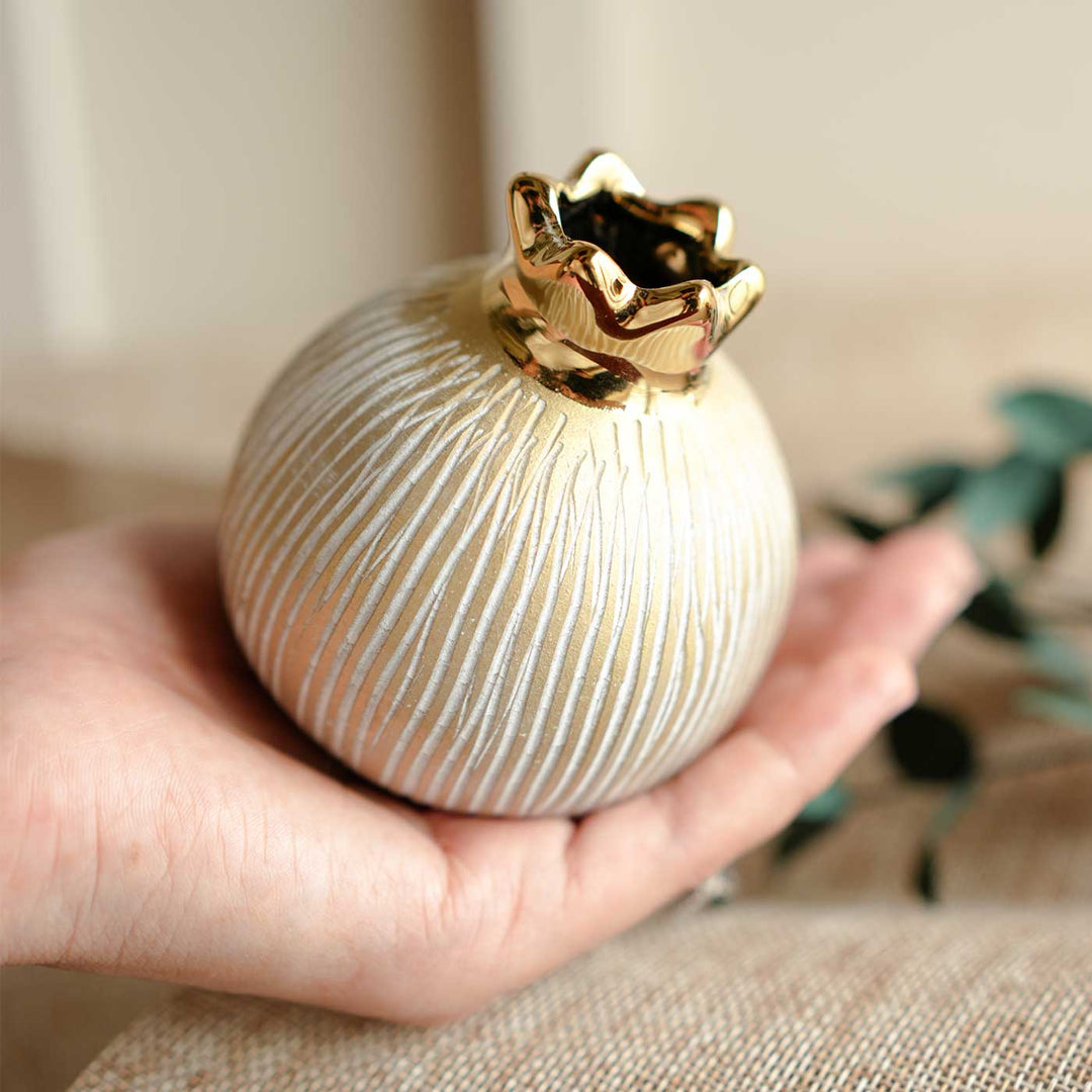 Handmade Pomogranate Jewel Beige Porcelain Vase