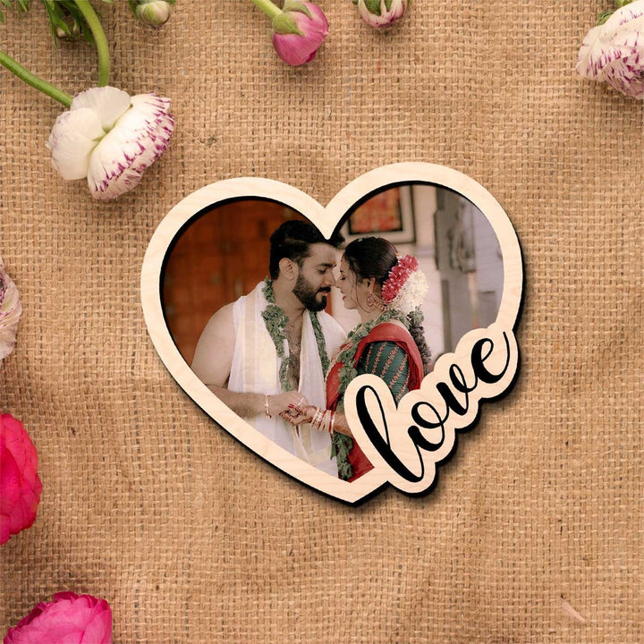 Photo Personalized Heart Shaped Wooden Fridge Magnet