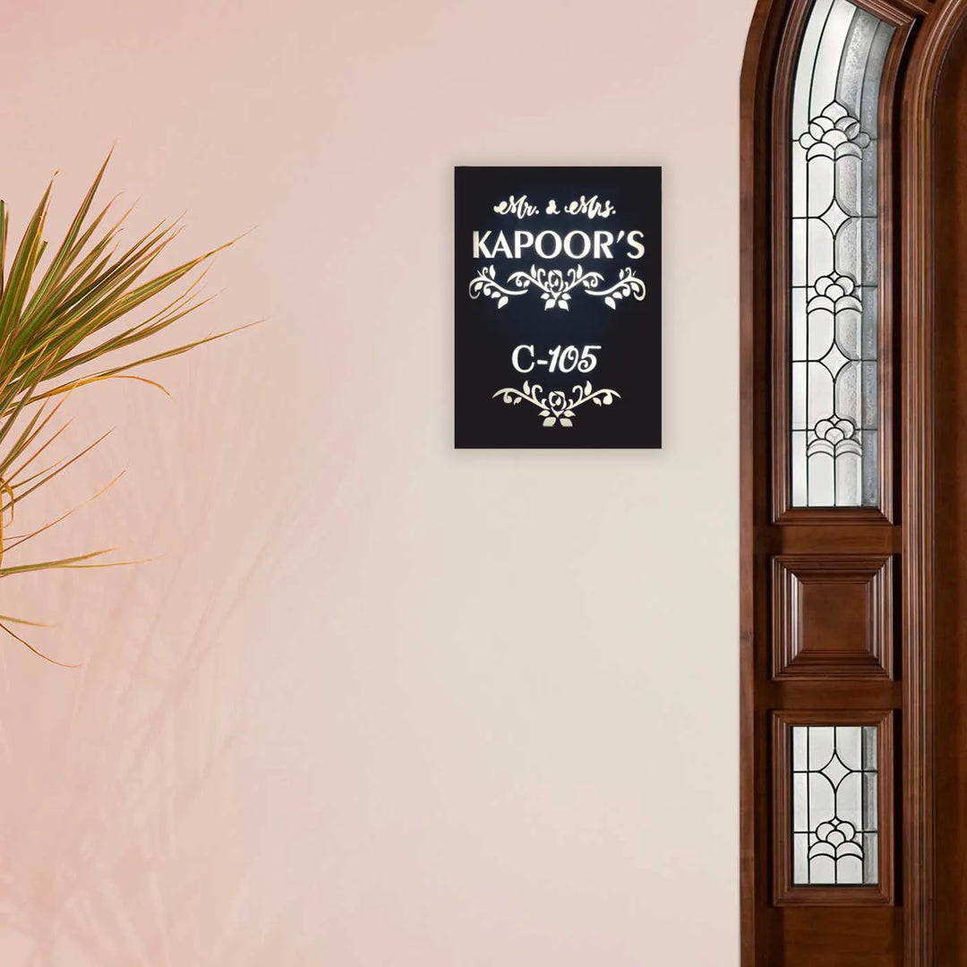 Personalized Black Minimalist Acrylic Name Plate With Light