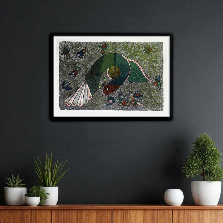 15 x 22 Inch | Life Beneath the Canopy | Original Hand Painted Tribal Gond Art Painting | Acrylic Paints On Paper