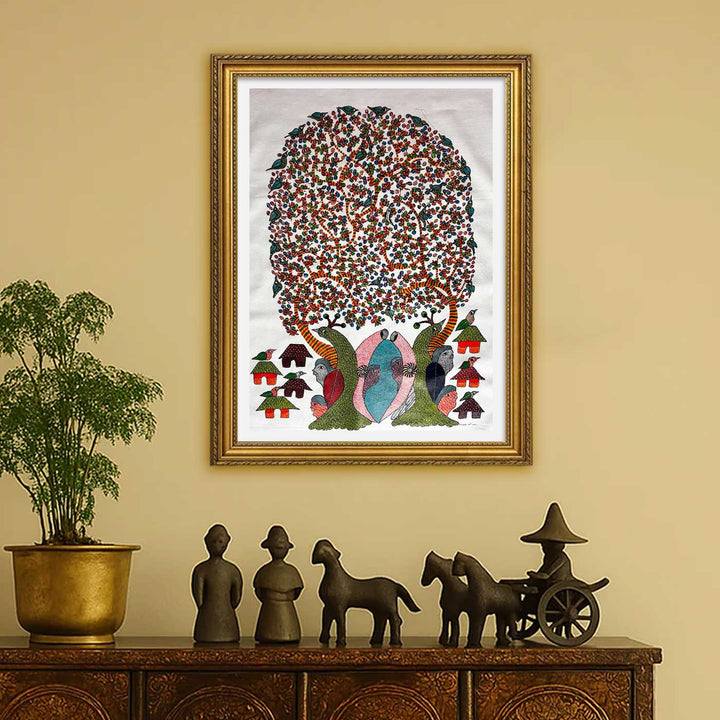 24 x 36 Inch | Guardians of the Village | Original Hand Painted Tribal Gond Art Painting | Acrylic Paints On Paper