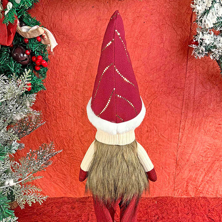 Cream Maroon Gold Self-Standing Snowman Woolen Decor For Christmas Table Decoration