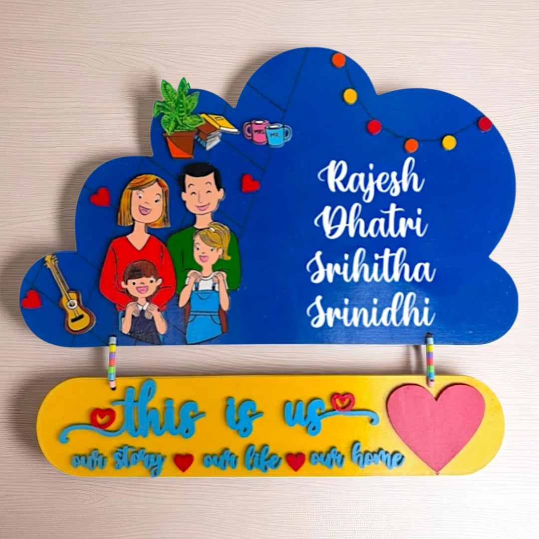 Personalized Cloud Shaped MDF Wood Name Plate For Family