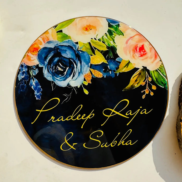 Personalized Round Floral Theme Resin Name Plate