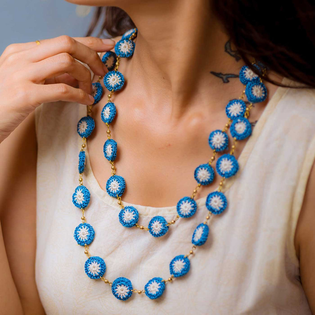 Handmade Crochet Blue Avani Necklace