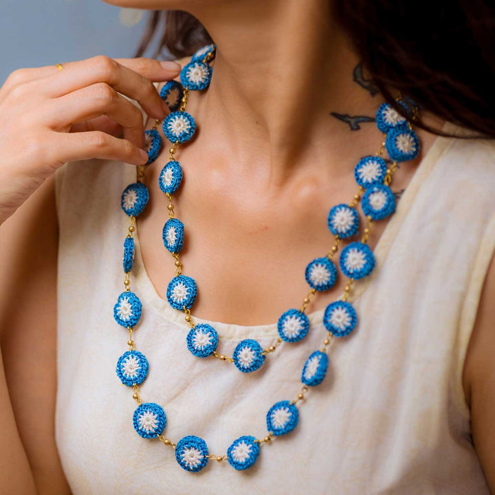 Handmade Crochet Blue Avani Necklace