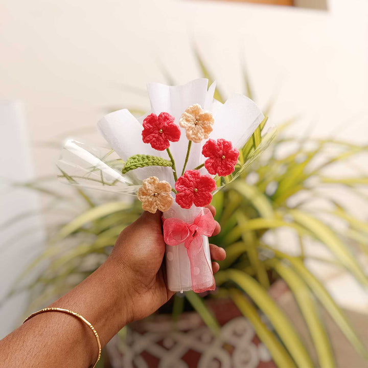 Handmade Crochet Blossom Mini Flower Bouquet | Includes Photo & Greeting Card