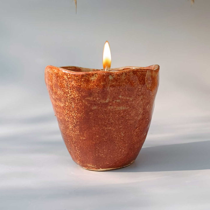 Handmade After Sunset Abstract Brown Glaze Ceramic Jar Soy Wax Candle With Bakhoor & Rose Fragrance