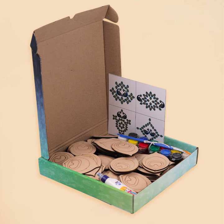 Pre Marked Peacock Feather Rangoli MDF Wood DIY Kit
