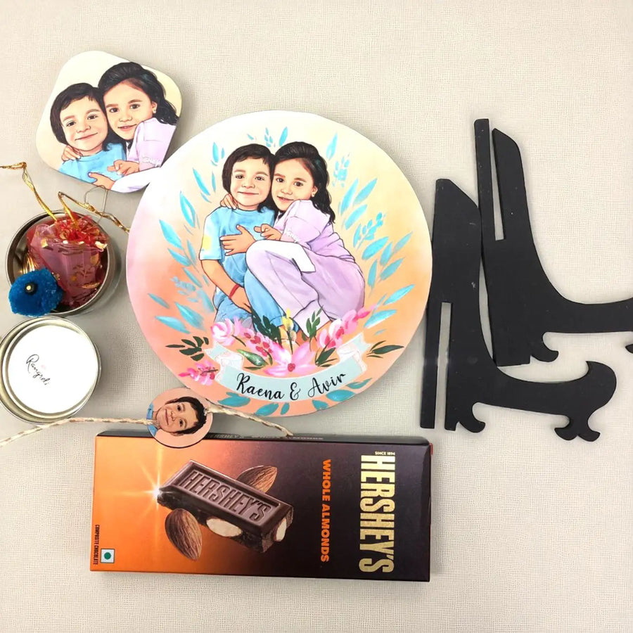 Photo Customized Rakhi Hamper With Caricature Nameplate Copy - Size Comparison with Items