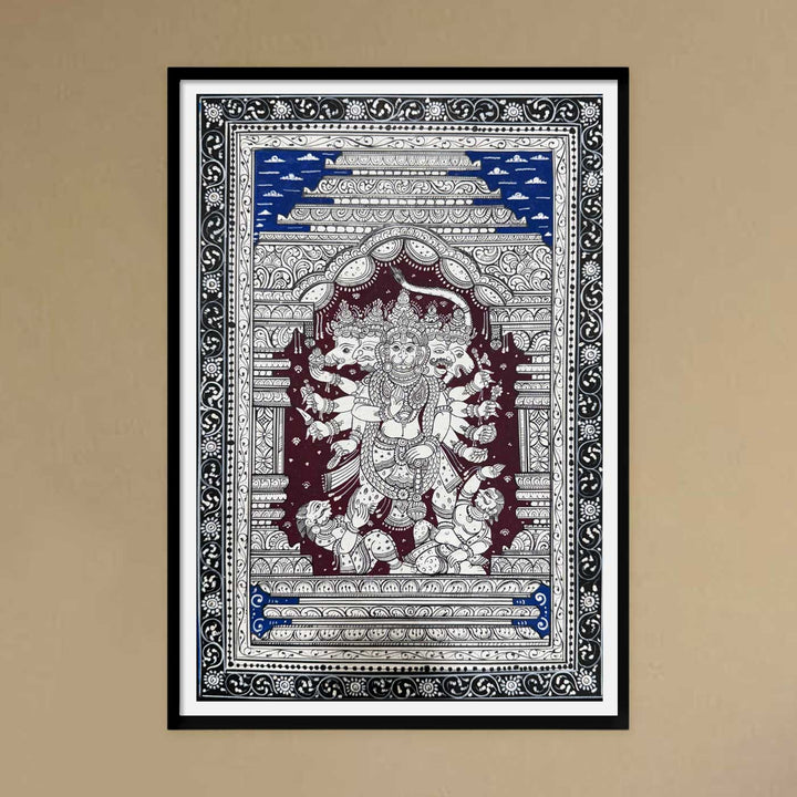 19 X 13 Inch | Handmade Canvas Panchamukhi Hanuman Painting