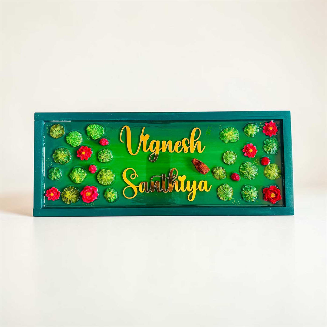 Lily 3D Personalized Slim Rectangle Resin & Teak Wood Name Plate With Acrylic Letters For Home