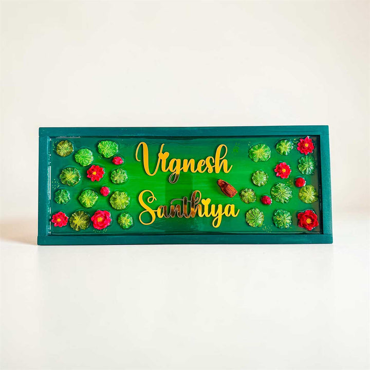 Lily 3D Personalized Slim Rectangle Resin & Teak Wood Name Plate With Acrylic Letters For Home