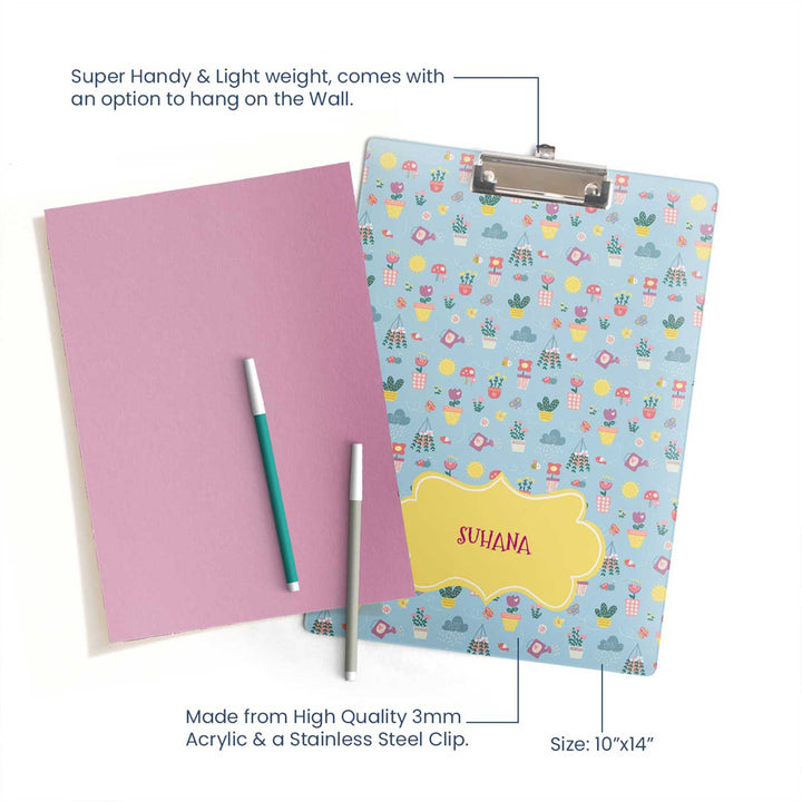 Personalized Enchanted Garden Theme Acrylic Clipboard