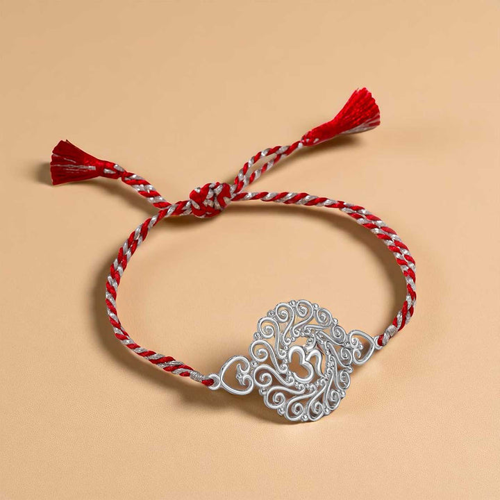 Handmade Om Design Religious Silver Rakhi For Brother - Back View Showing Closure