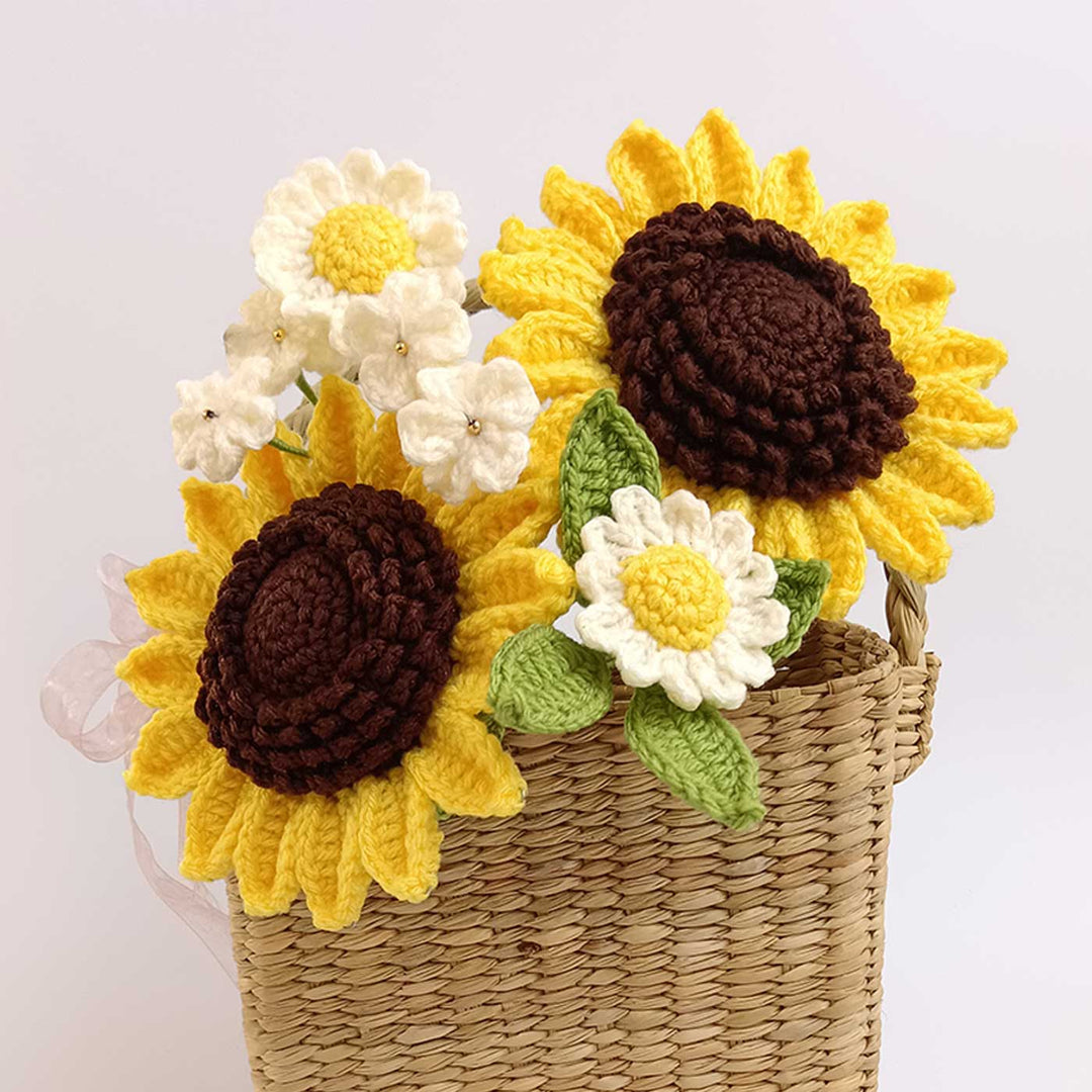 Handmade Crochet Sunflower Basket | Includes Photo & Greeting Card