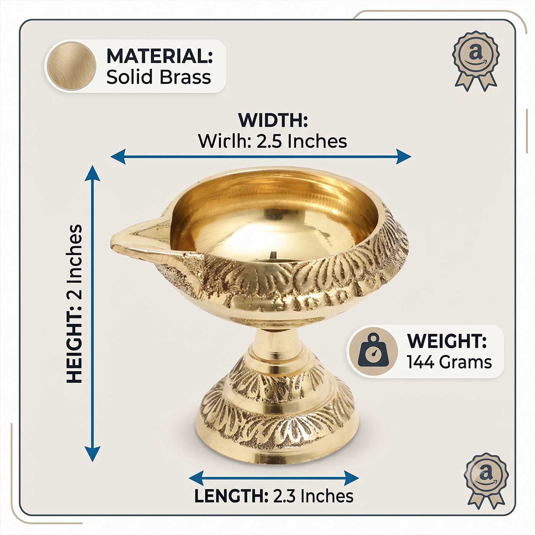 2 pc | Petal Rim Brass Oil Lamp With Stand For Festive Decor
