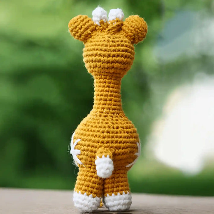 Handmade Crochet Giraffe Theme Kids Rakhi And Toy Combo With Roli Chawal Set Of 2 - Back View