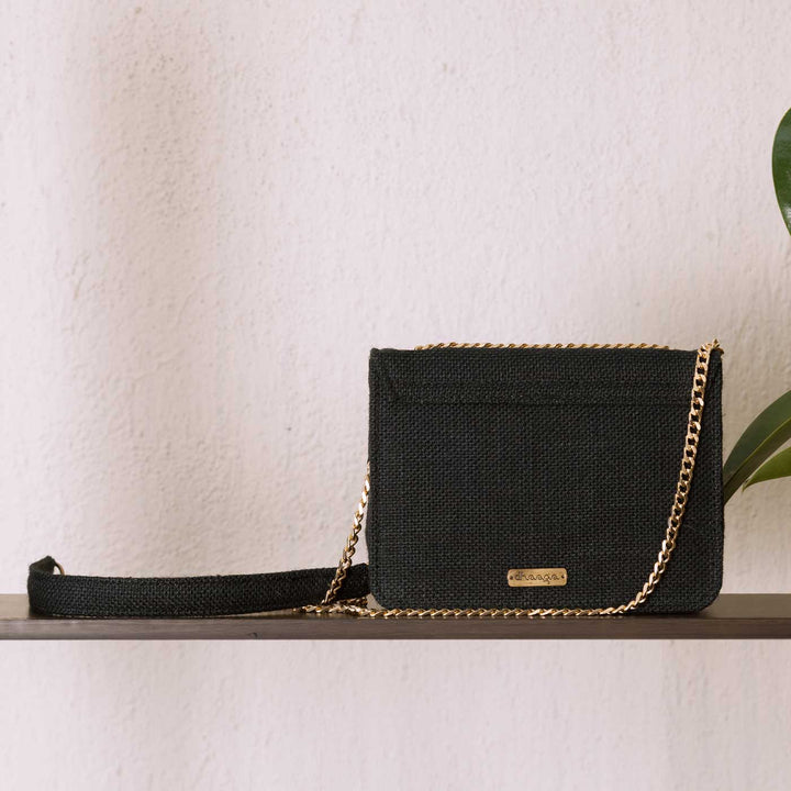 Personalized Embroidered Pink Buttercups Black Flap Bag