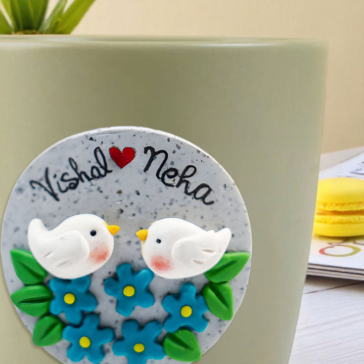 Personalized Love Birds & Flowers Mug With 3D Clay Figurine