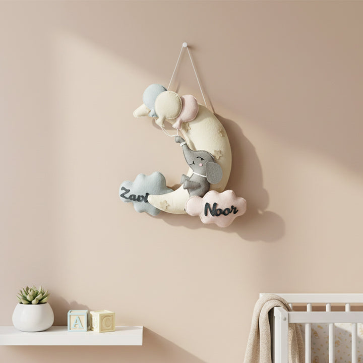 Personalized Elephant’S Balloon Bliss Theme Felt Kids Name Plate