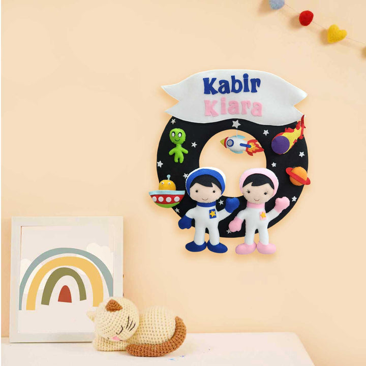 Personalized Astronaut Theme Felt Kids Name Plate