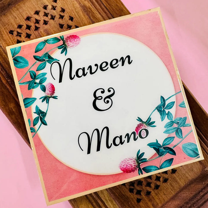 Personalized White & Peach Floral Resin Name Plate