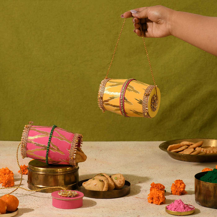Handmade Dhol Shaped Paper Gift Box | Set Of 2