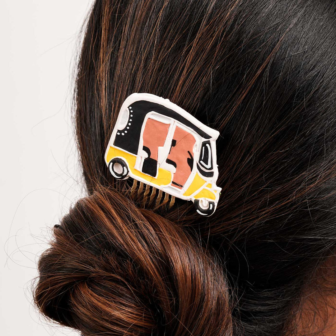 Handmade Polymer Clay Namma Ooru Auto Reversible Hair Pin