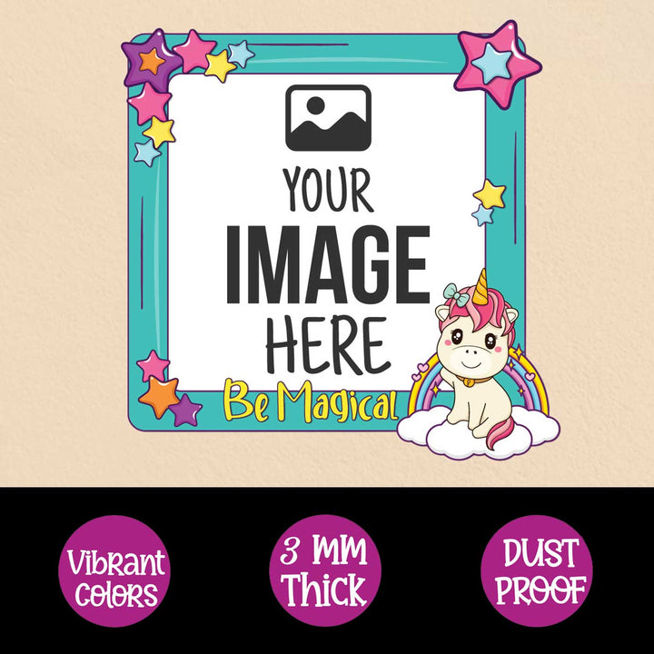 Photo Personalized Pink Unicorn Theme Wooden Fridge Magnet