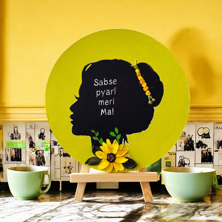 Personalized Hand-Painted Yellow Floral Theme MDF Wood Table Top Decorative Plaque