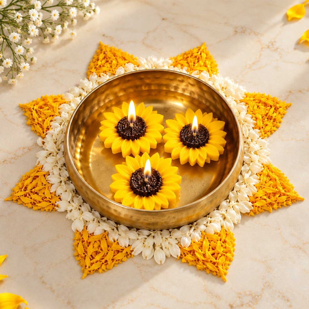 3 pc | Handmade Sunflower Mogra Scented Soy Wax Floating Candle