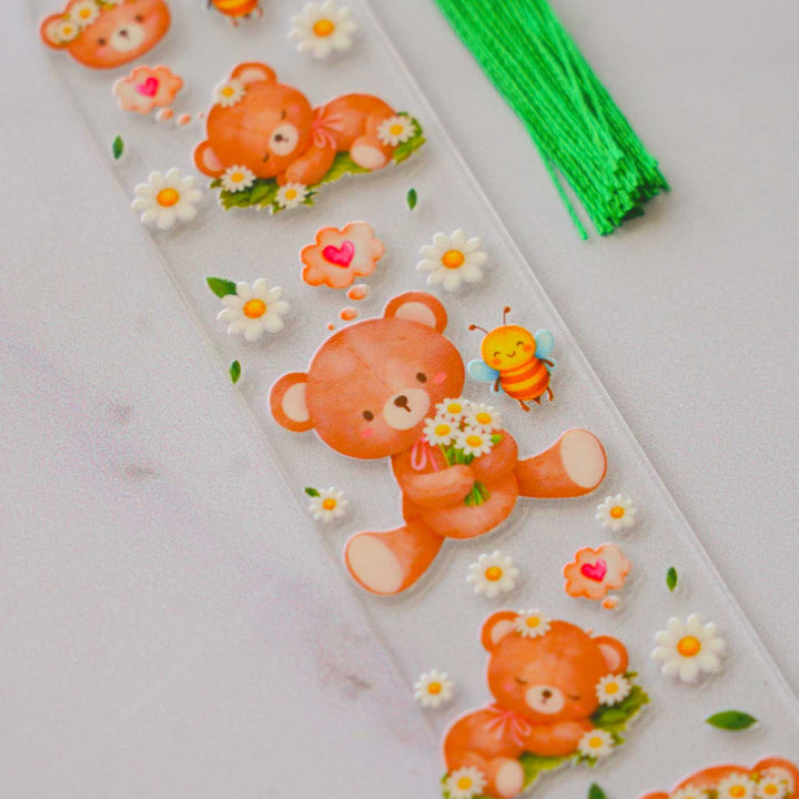 Teddy Theme Handmade Acrylic Bookmark With Tassel For Book Lovers