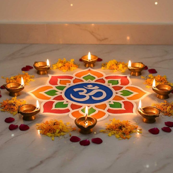 12 Inch | Floral Om MDF Wood Reusable Rangoli Stencil