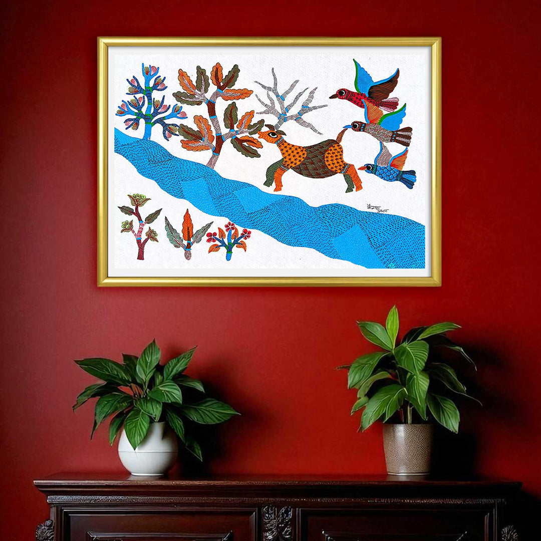 11 x 15 Inch | Playful Nature | Original Hand painted Tribal Gond Art Painting | Acrylic Paints On Paper