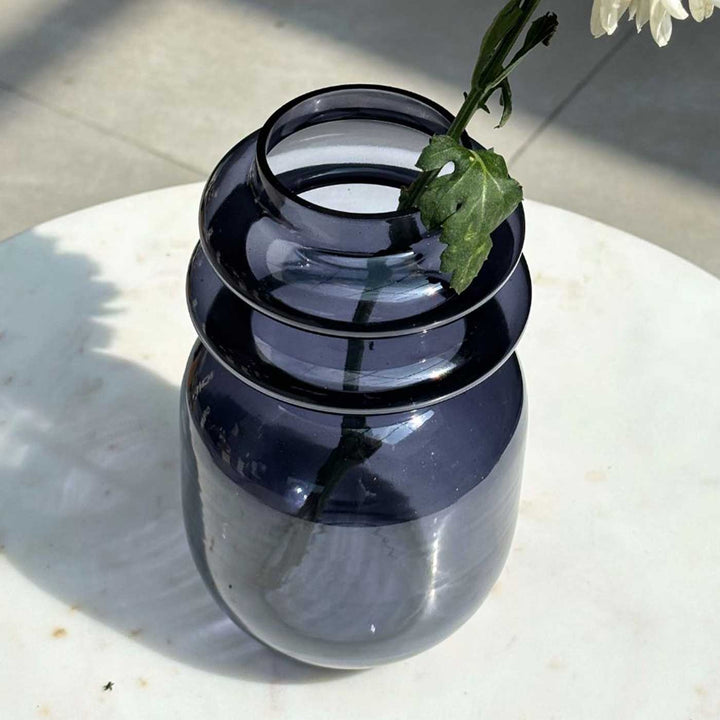 Handmade Slate Grey Loop Glass Vase | 8 inch
