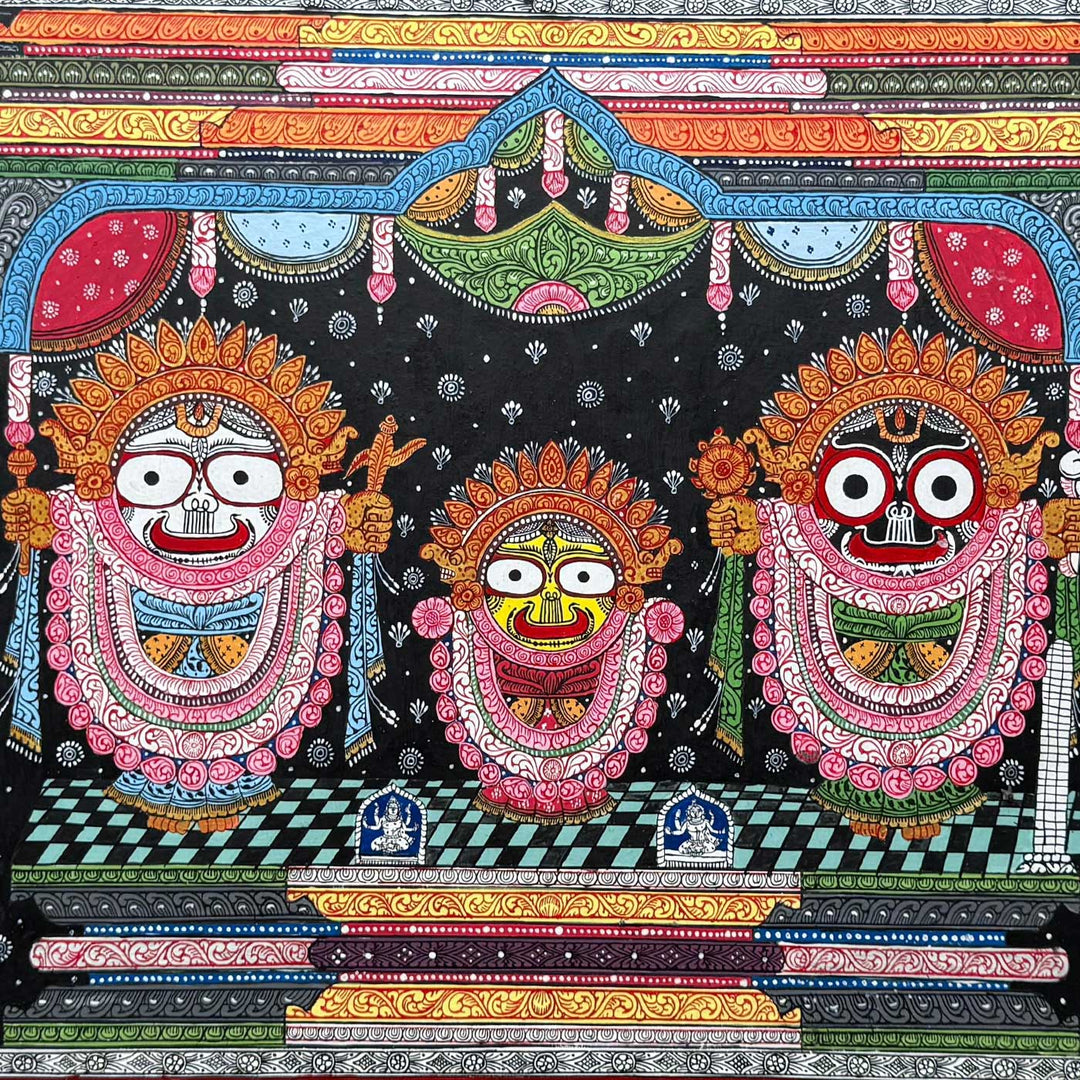 24 X 40 Inch | Handmade Canvas Lord Jagannath Balbadra Subhadra Painting