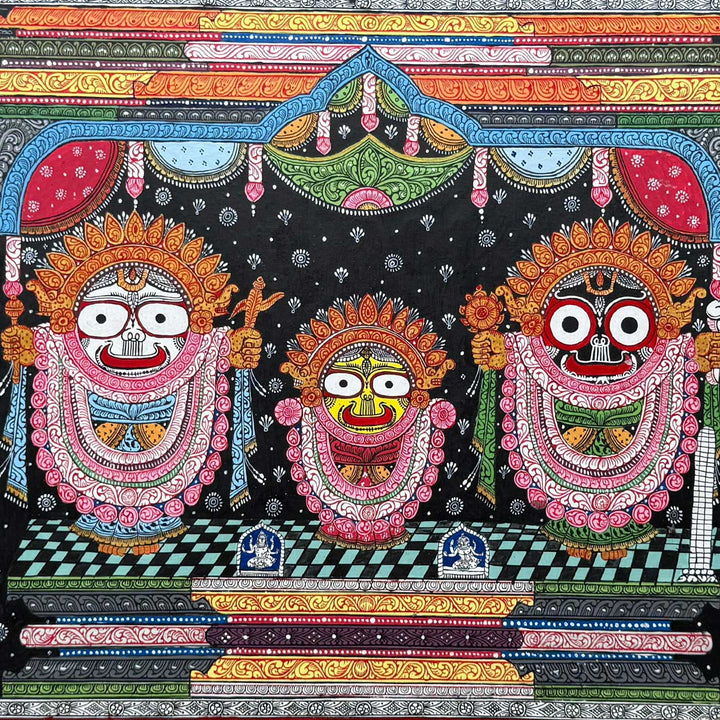 24 X 40 Inch | Handmade Canvas Lord Jagannath Balbadra Subhadra Painting