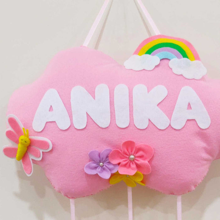 Personalized Handmade Butterfly, Rainbow & Cloud Theme Felt Kids Name Plate