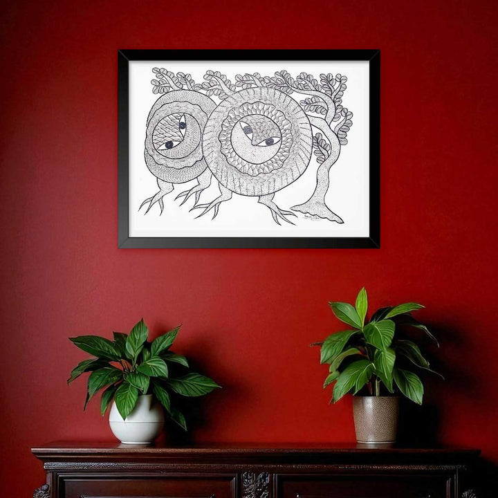 11 x 15 Inch | Whispers Among Trees | Original Hand Painted Tribal Gond Art Painting | Acrylic Paint On Paper