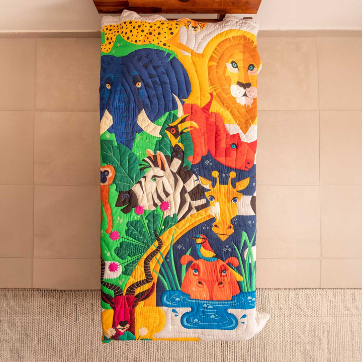 Personalized Tall Tales And Long Snouts Theme Cotton Quilt For Kids