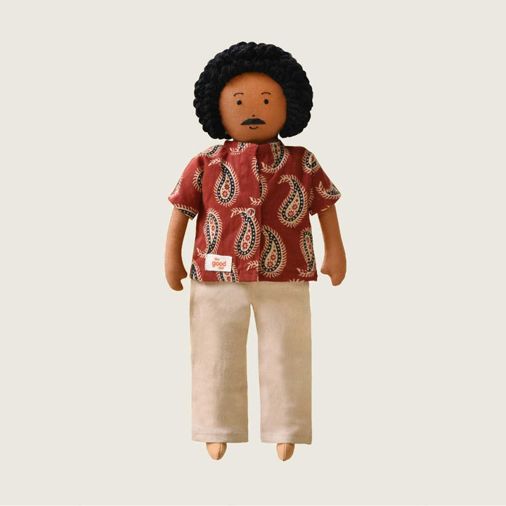 Nilah's Appa (Father) In Maroon Shirt | Soft Hand-Stitched Sustainable Indian Play Doll