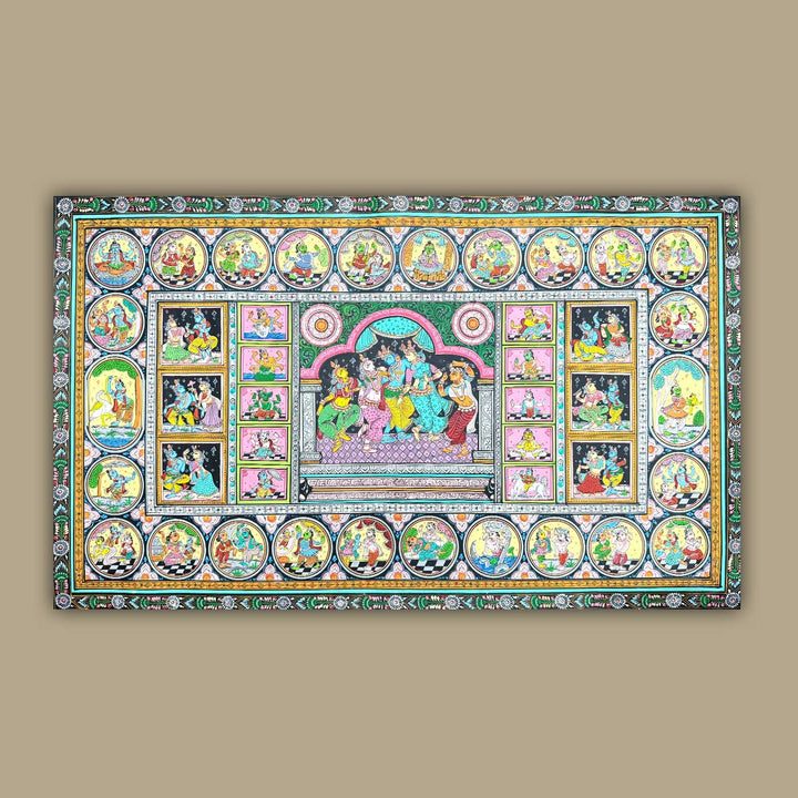 36 X 24 Inch | Handmade Canvas Krishna Rasleela With Dashavataar Painting